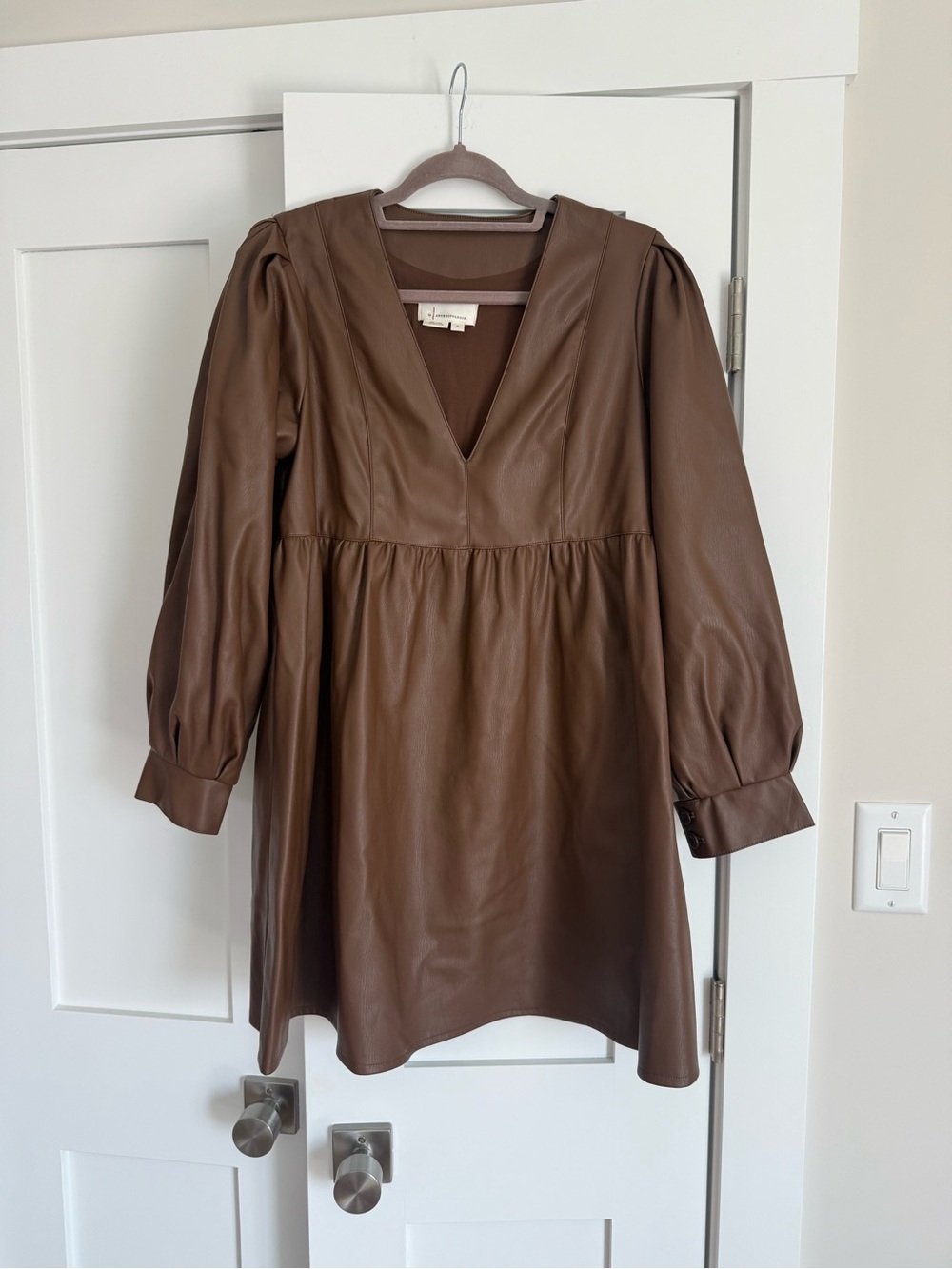 Anthropologie Chocolate Brown Faux-Leather Midi Dress